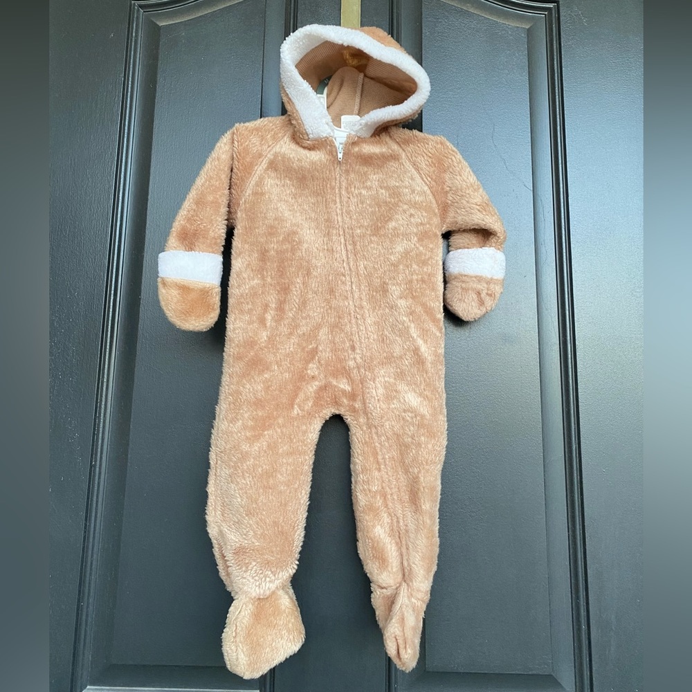 Vintage Baby Plush One Piece Onesie Brown 9-18 months